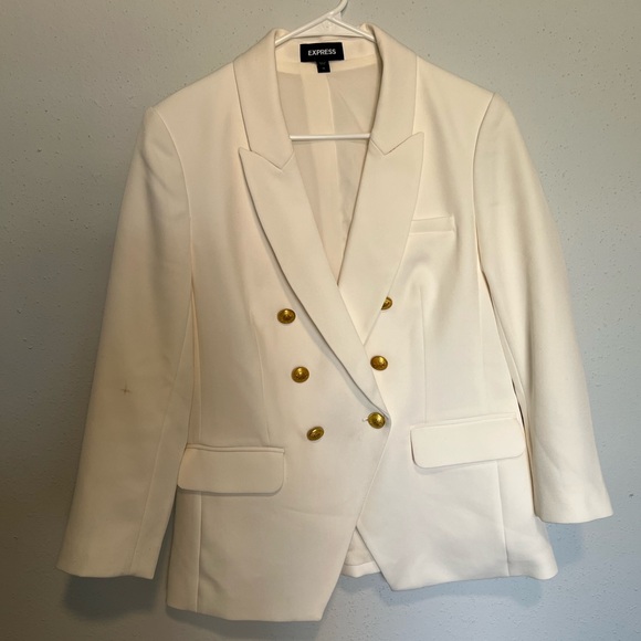 Express Jackets & Blazers - Express Cream and Gold Double-Breasted Blazer, size 12